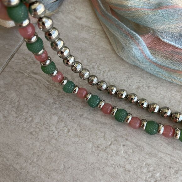 Rainbow Fabric Fashion Belt Bead Chain Sparkle Striped Pastel Whimsical 70s Glam - Picture 5 of 7